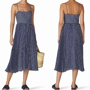 J Crew Dress Adult 8 Blue White Gingham Pleat Midi Spaghetti Cami Elliott Womens
